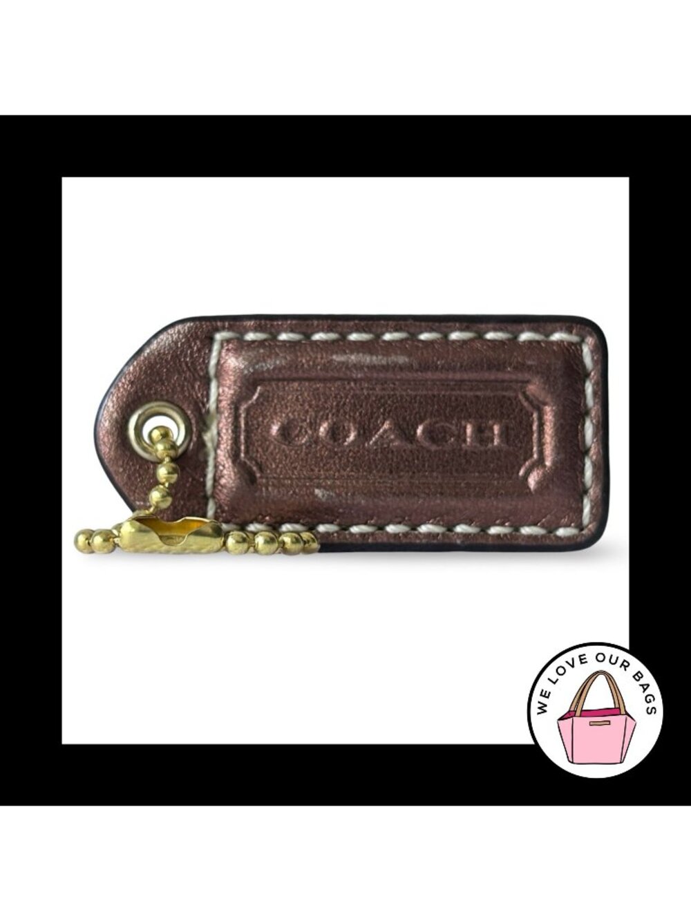 COACH Y2K VINTAGE Hang Tag 2" Metallic Copper Leather Brass Bag Charm Keychain